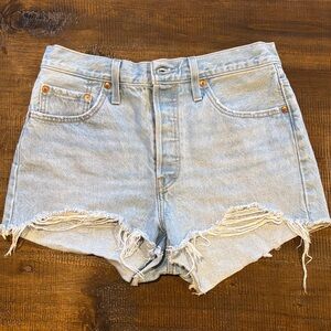 Levi's Light Blue Ripped 501 Jean Shorts